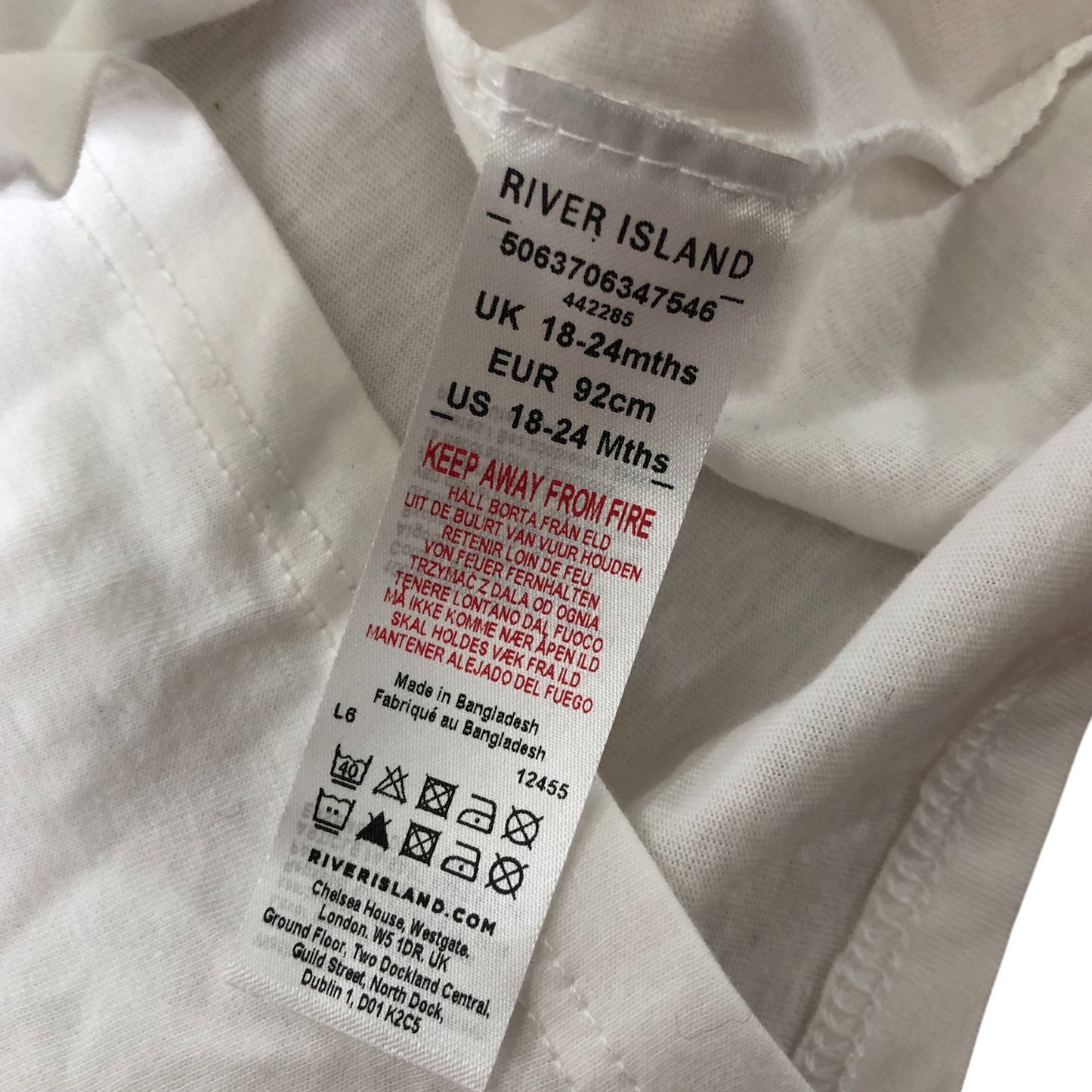 River Island Girls T-Shirt UK18-24 Months White Leopard Print Design