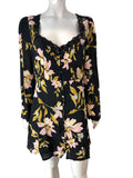 RIVER ISLAND Floral Mini Dress UK14 Women's Long Sleeve Lace Detail Black