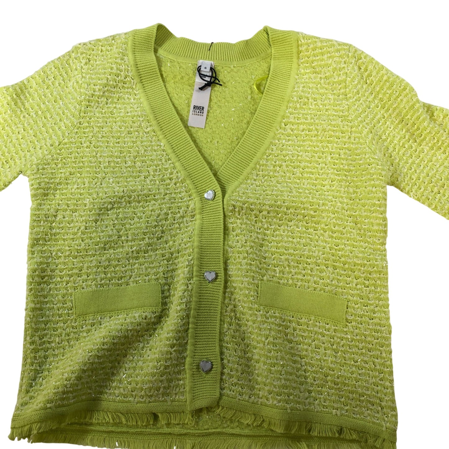 River Island Women's Cardigan Size 6 Lemon Yellow Short Sleeve Knitted Top