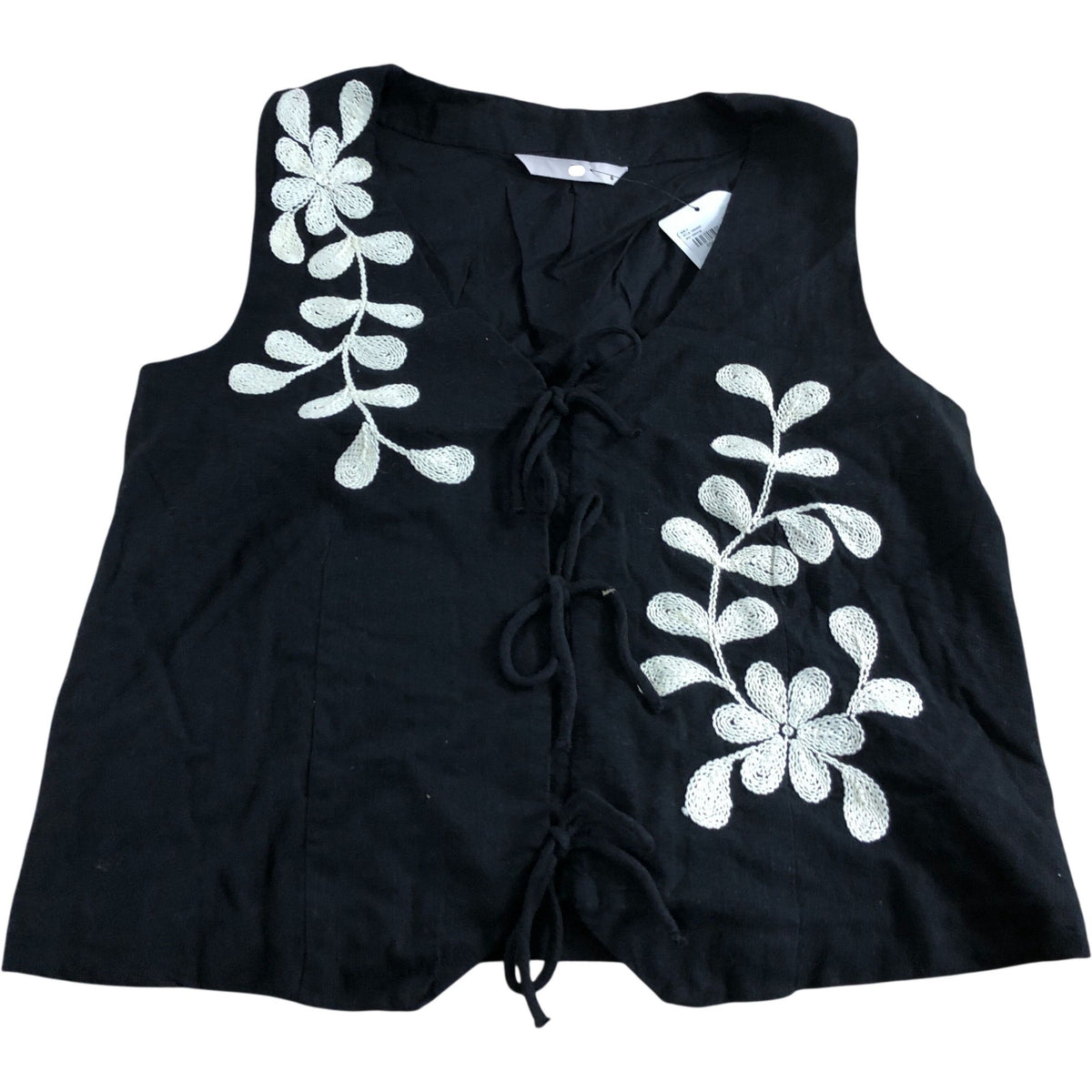 Women's Size 6 Black Floral Embroidered Vest Top