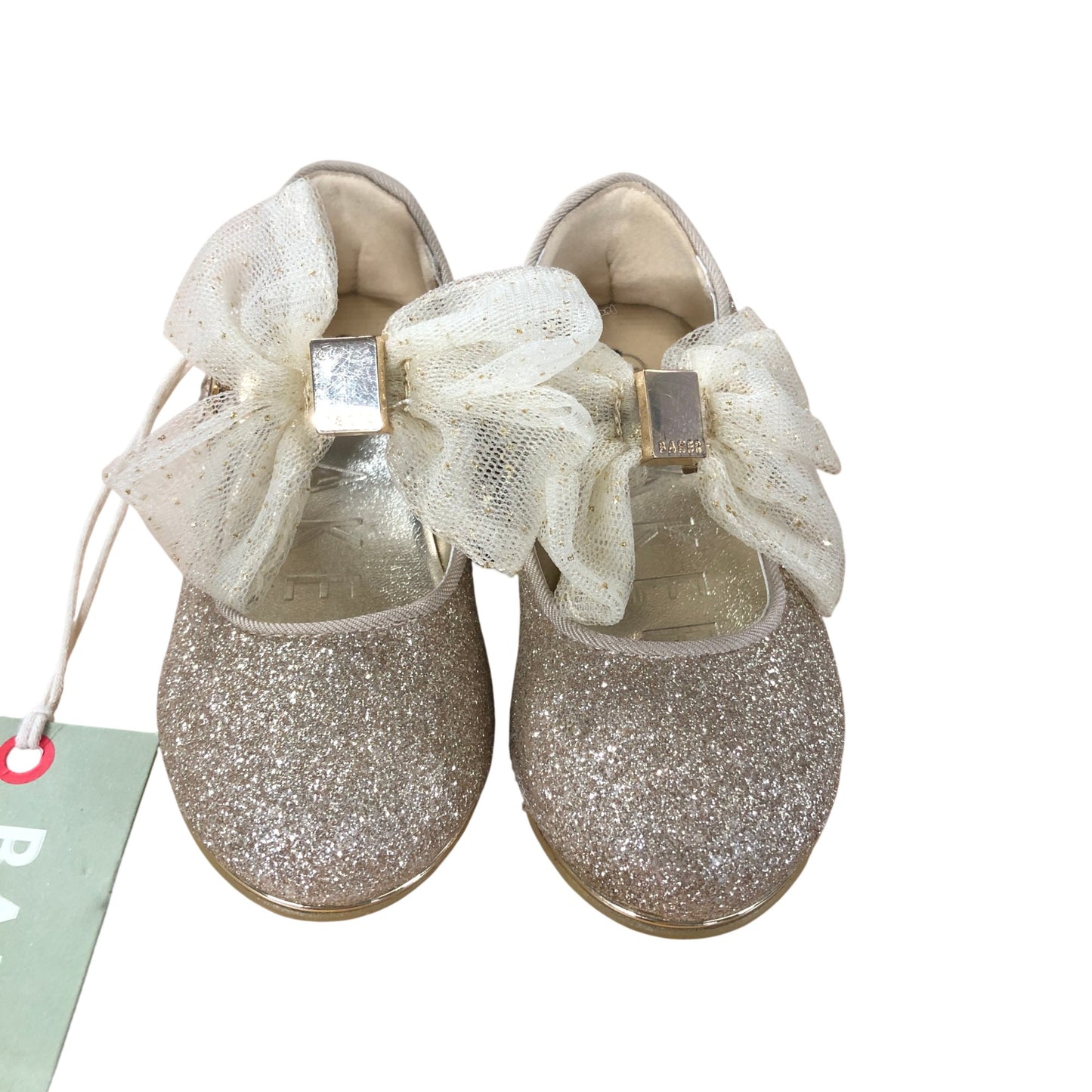 Baker By Ted Baker Girls Glitter Mary Janes UK5 Gold Bow Detail Shoes