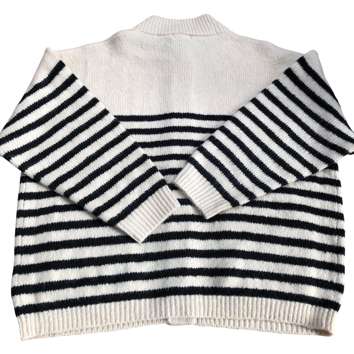 Bonnie Cardi Women's Striped Knit Cardigan Ivory Multi Soft Wool