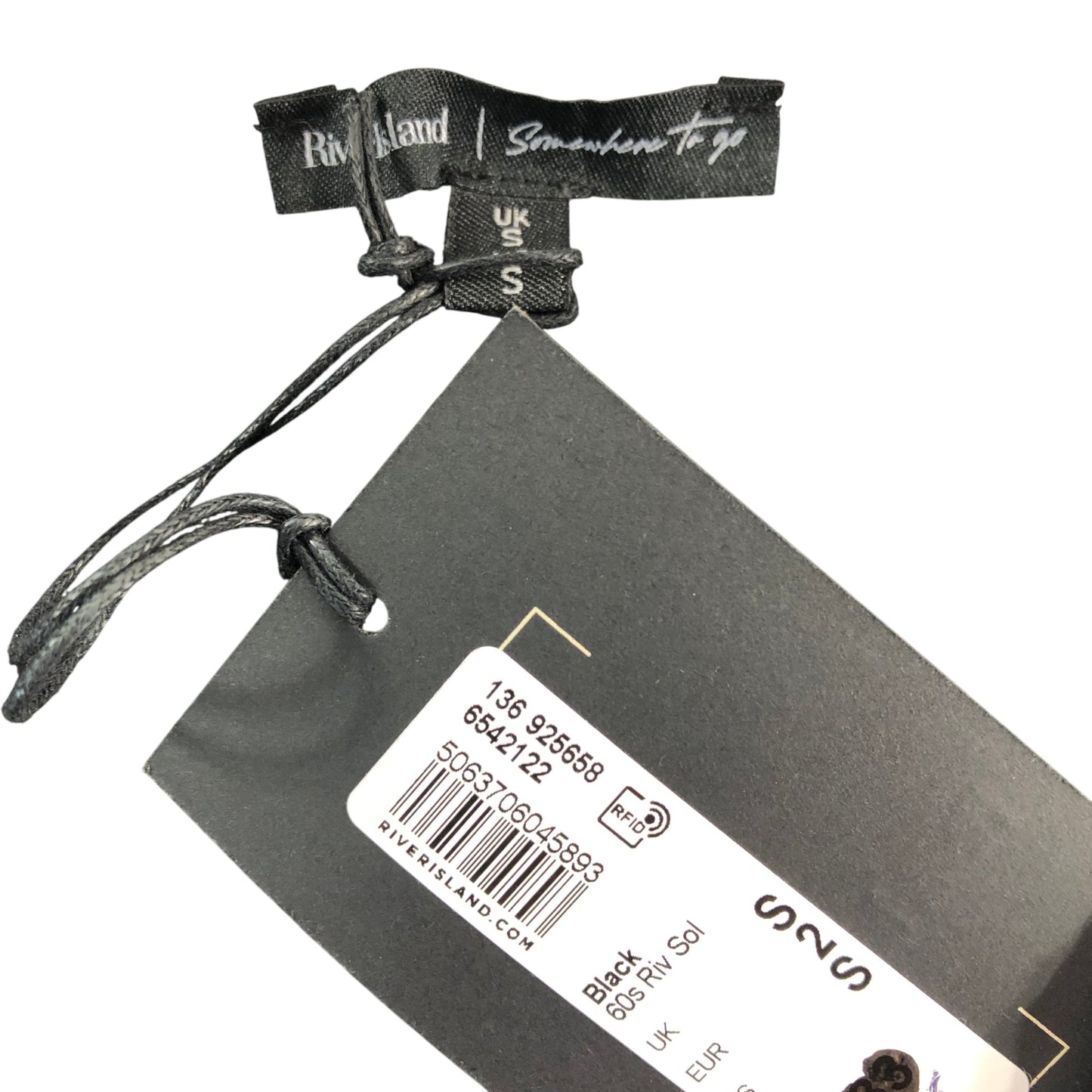 River Island Black Ribbed Skirt UK Size S Women's Knee Length White Trim