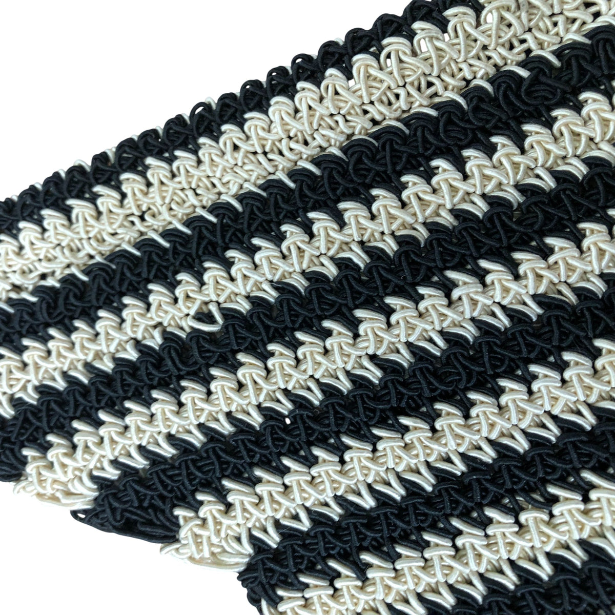 Macrame Sling Striped Shoulder Bag Women's Casual Tote Bag Black Cream