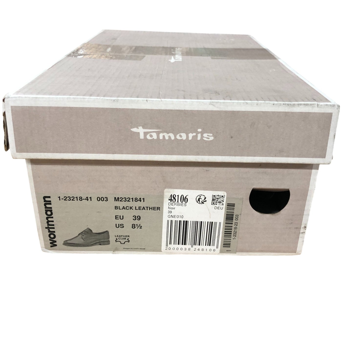 Tamaris Derby Shoes UK6 EU39 Women's Black Leather Lace Up Footwear