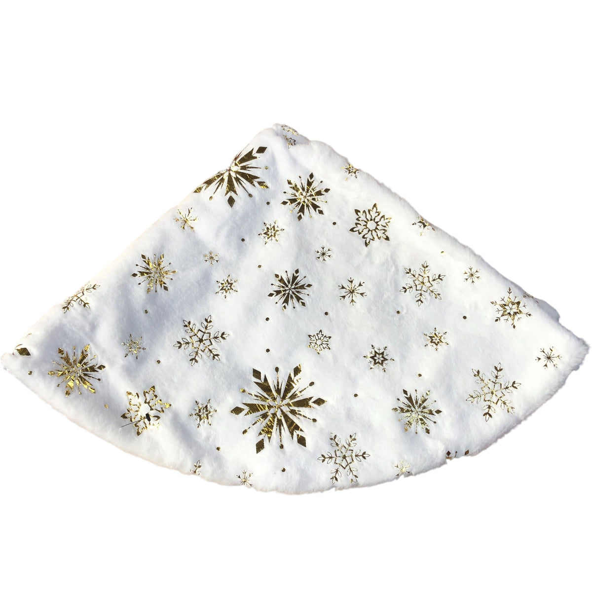 Faux Fur Christmas Tree Skirt Snowflake Design White Gold 34"