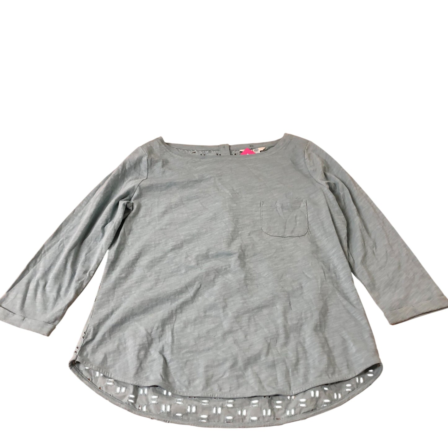Women's Long Sleeve Top Light Blue Cotton Lace Detail UK12