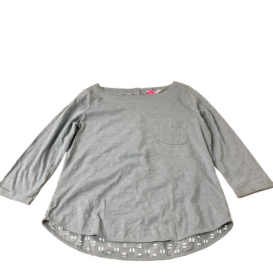 Women's Long Sleeve Top Light Blue Cotton Lace Detail UK12