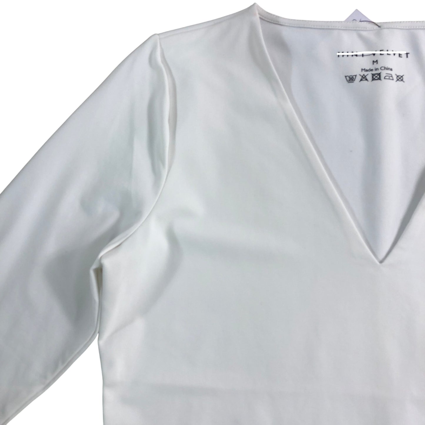 Branded Long Sleeve Top Women's White V Neck Stretch Material Size 12