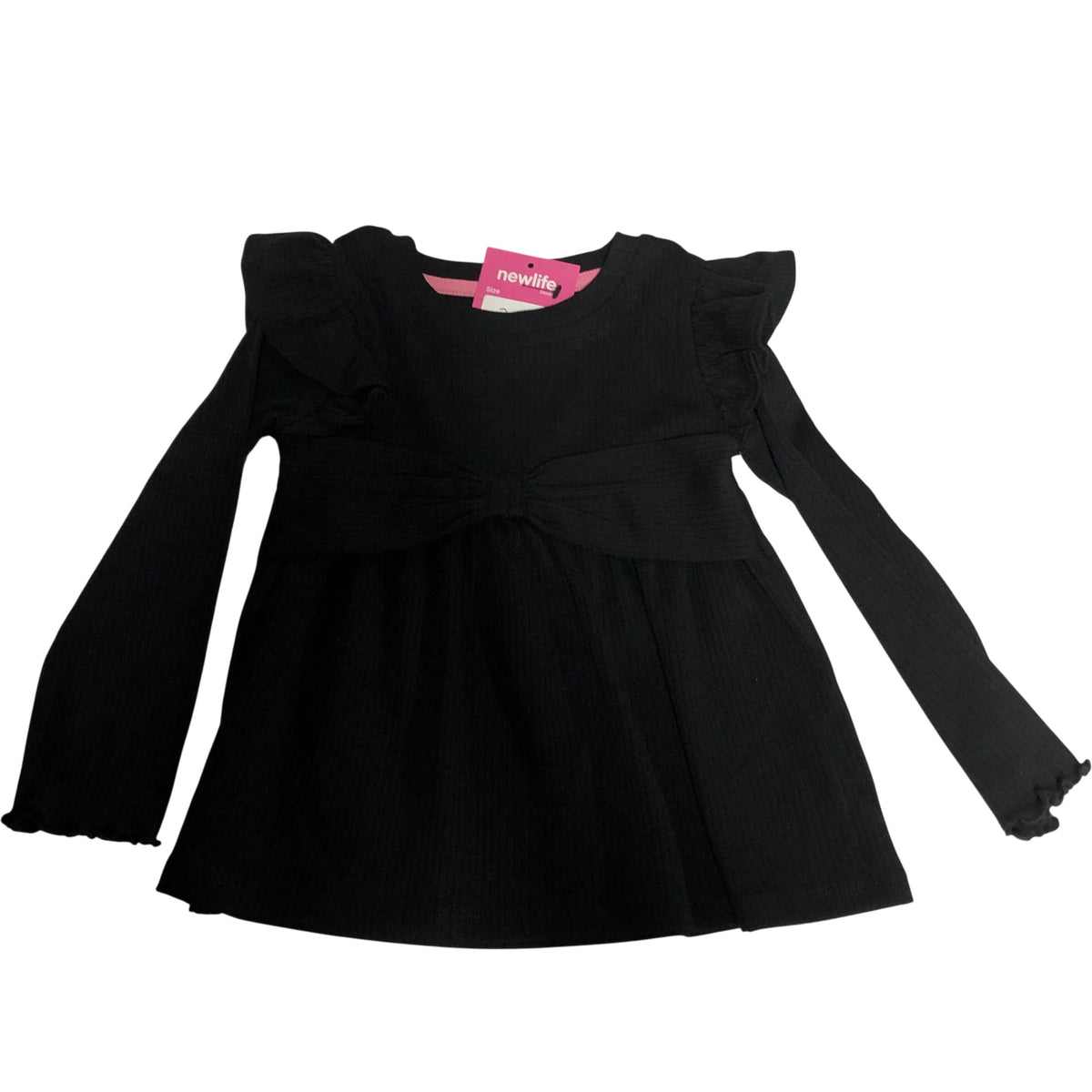 River Island Dress UK Size 2-3 Years Girls Long Sleeve Black Bow Detail