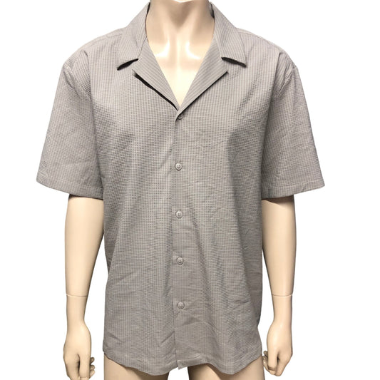 River Island Button Up Shirt Men's Short Sleeve Check Pattern Size XXL Grey