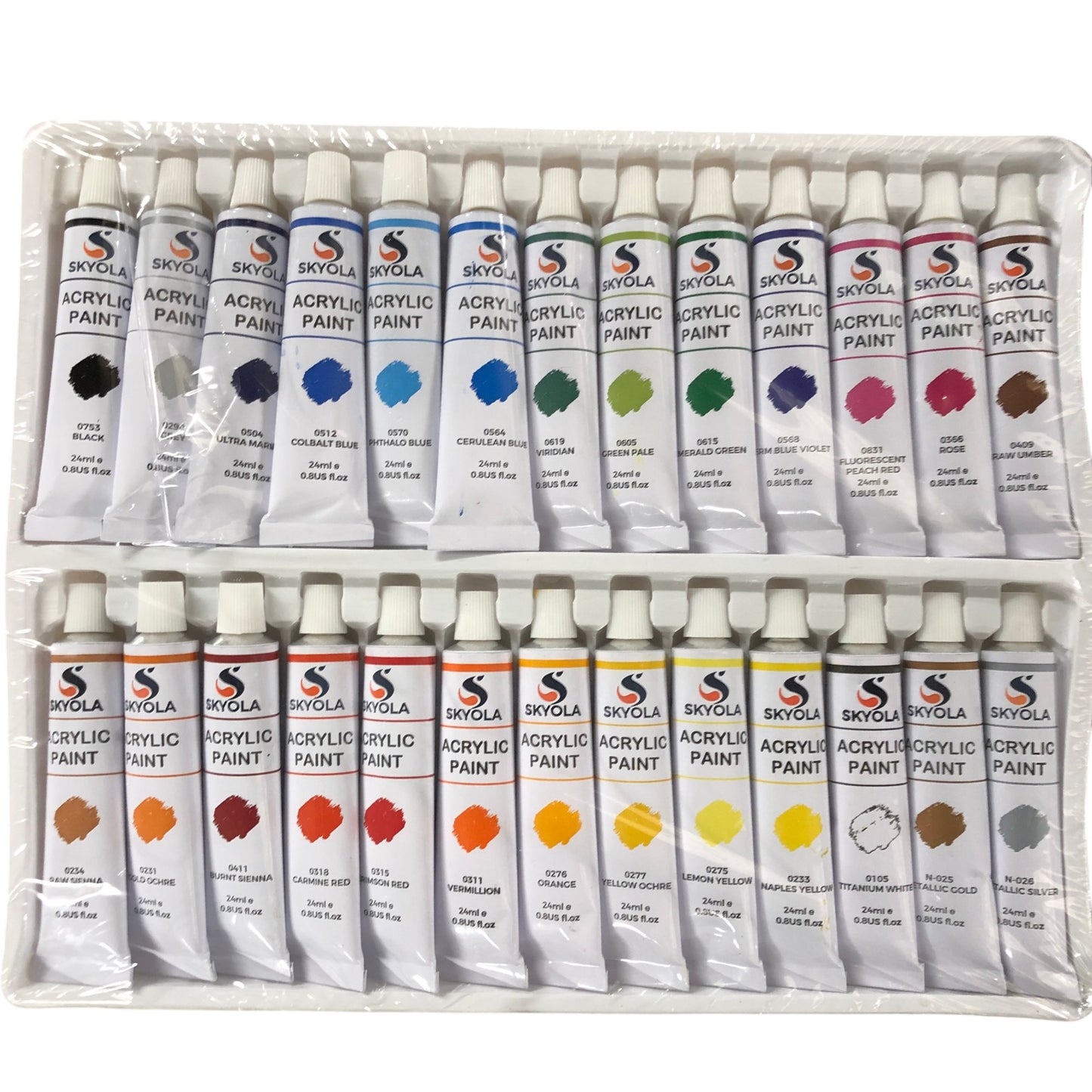 Skyola 26 Acrylic Paint Set Including 5 Brushes Palette Sponge And Palette Knife