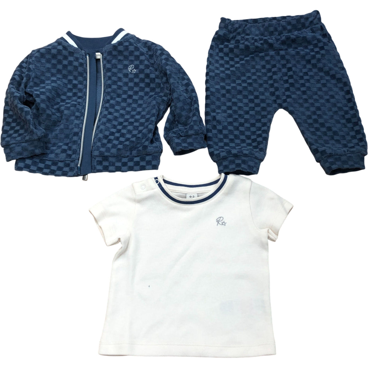 River Island Outfit Set 0-3 Months Zip Jacket T-Shirt Joggers Blue Check