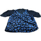 Floral Velvet Top UK Size 12 Women's Black Blue Blouse Short Sleeve