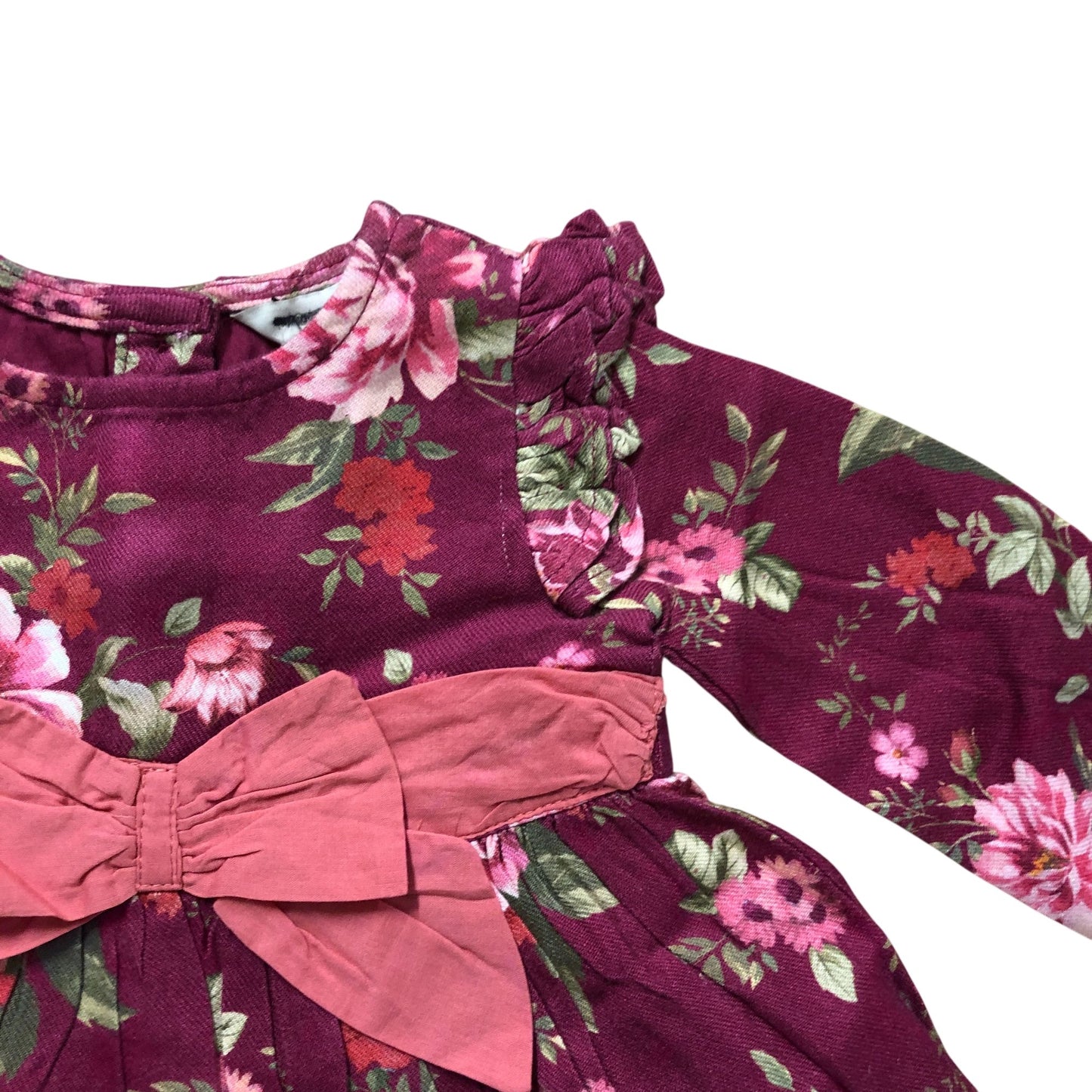 Floral Dress 3-6 Months Baby Girl Long Sleeve Pink Bow Detail