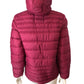 Branded Puffer Jacket Women's Hooded Burgundy Quilted Size 10