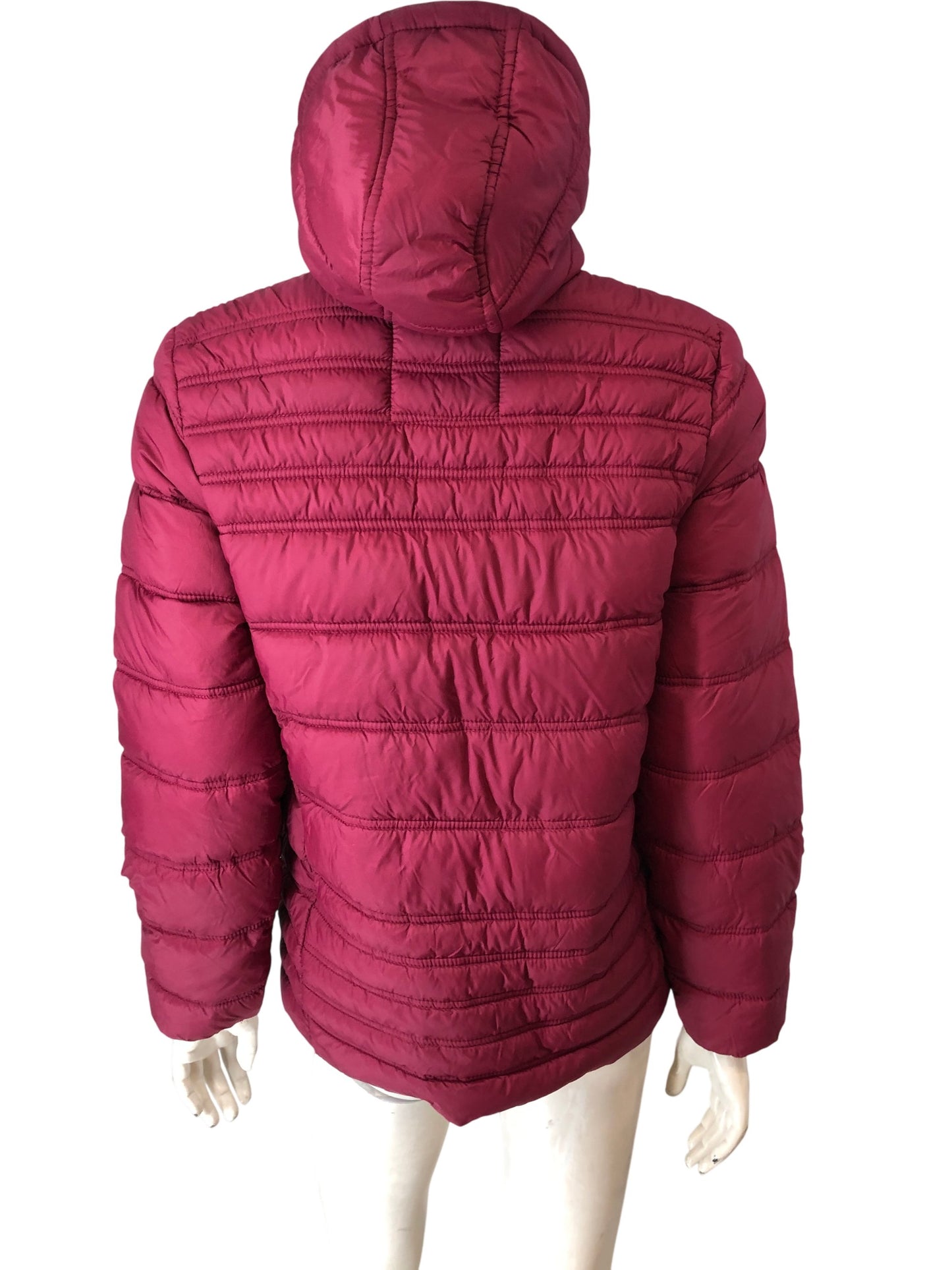 Branded Puffer Jacket Women's Hooded Burgundy Quilted Size 10