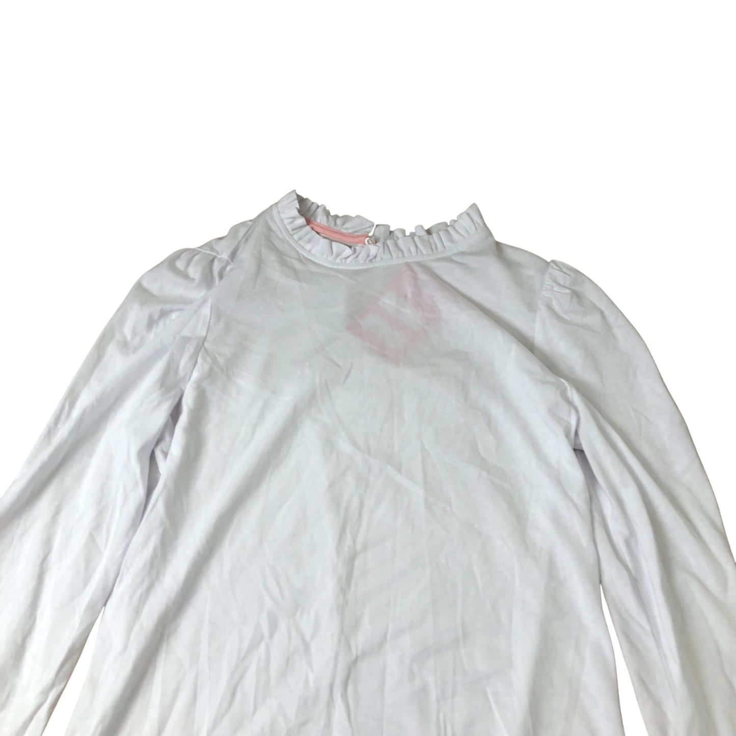 Long Sleeve Top Women's White Frill Neck Soft Fabric UK8