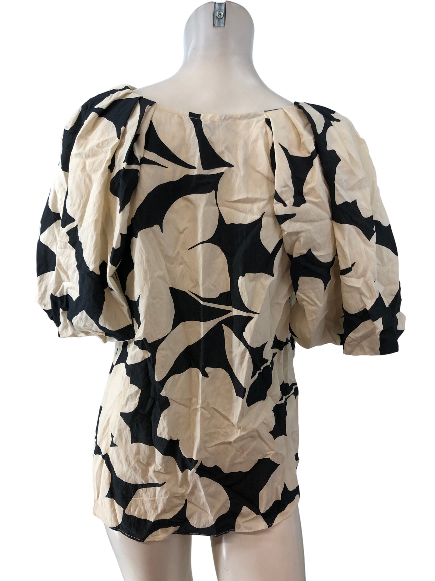 River Island Black And Cream Floral Puff Sleeve Top UK8 Women's Blouse