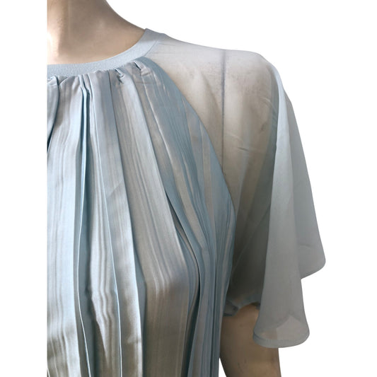 River Island Women's Pleated Blouse UK12 Light Blue Short Sleeve Top