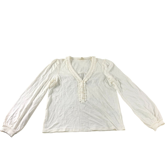Off White Ruffled Long Sleeve Top - Size 10