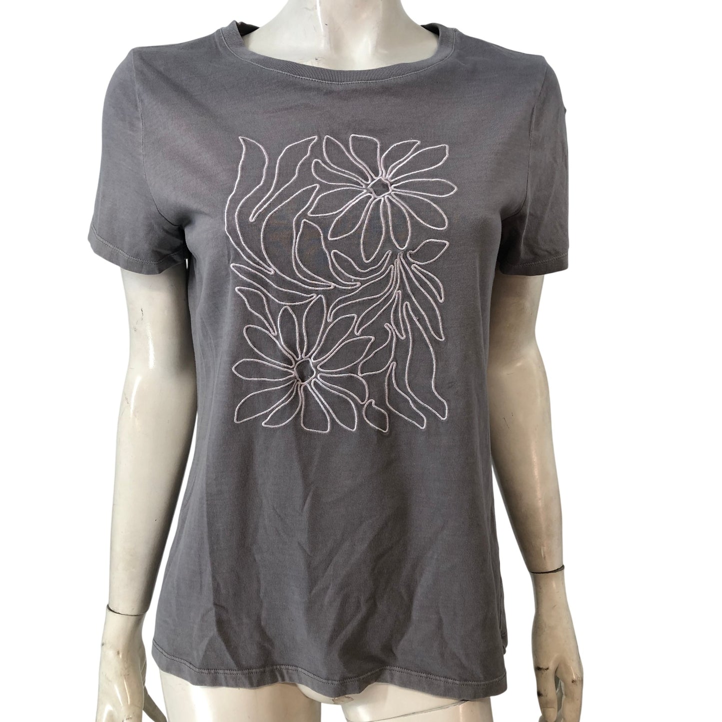 River Island UK8 Women's Grey Floral Embroidery T Shirt Casual