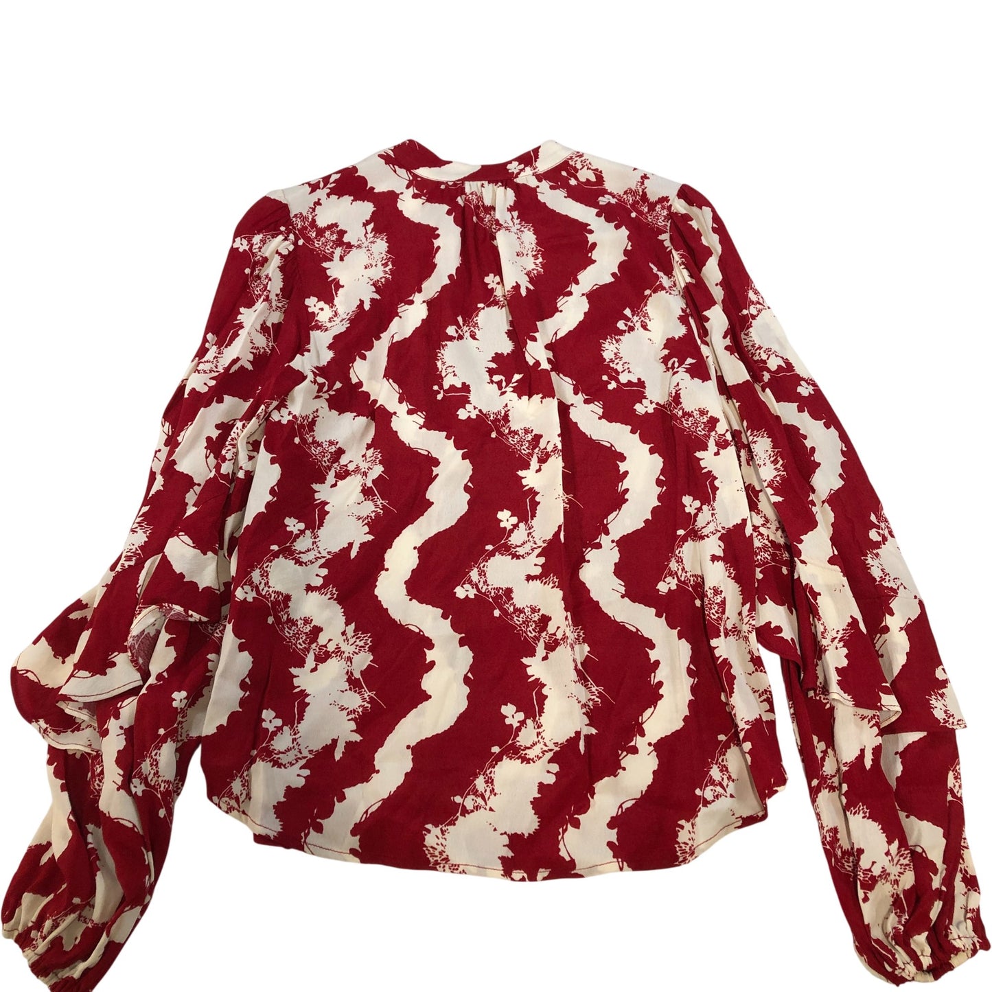 Branded Viscose Rayon Blouse Women's Red White Floral Print Long Sleeve UK14