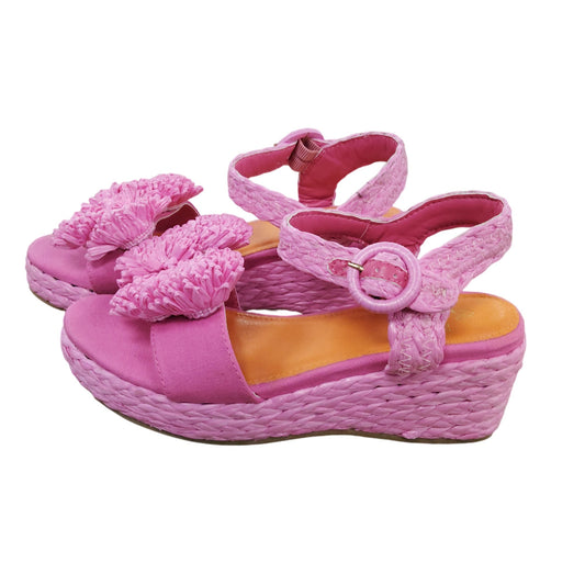 Bright Pink Women's Sandals Floral Design Platform Wedge UK Size 5