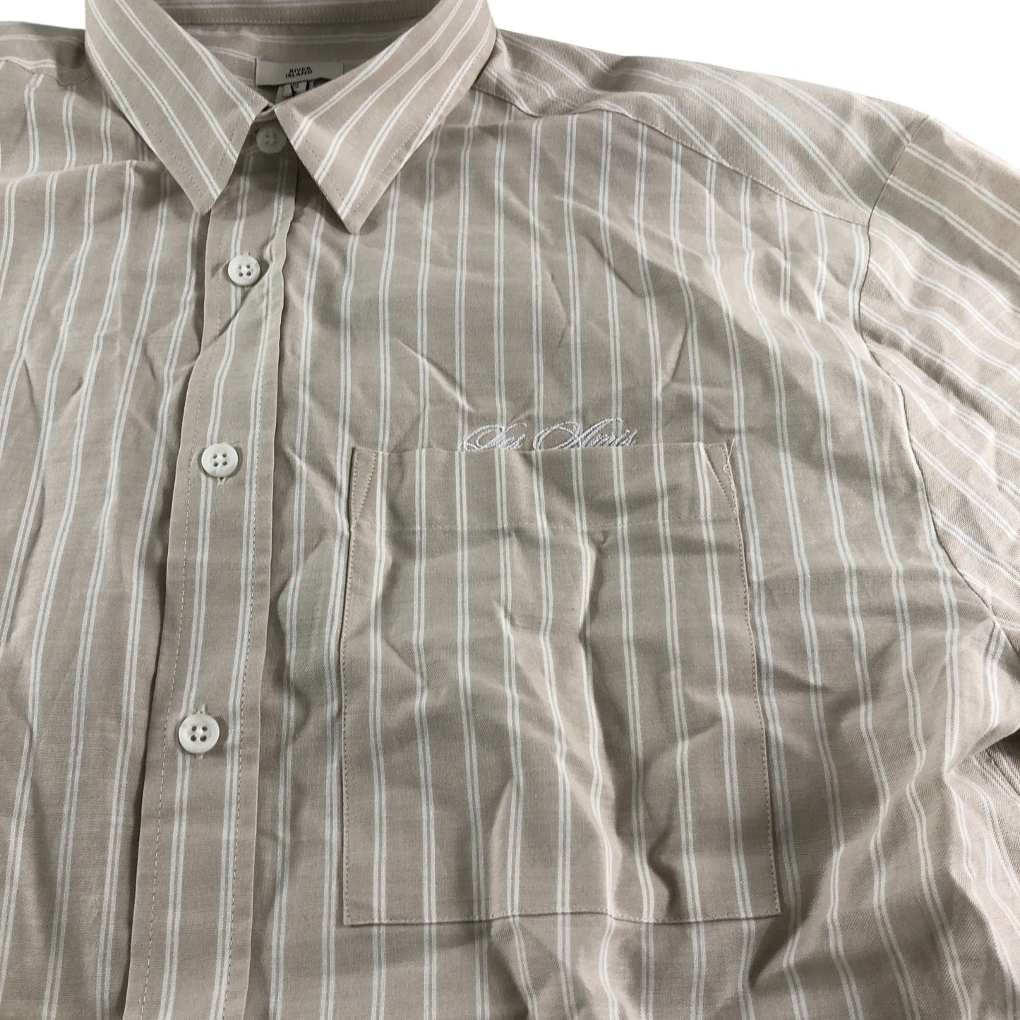 River Island Men's M Shirt Beige Striped Button Up Casual Cotton