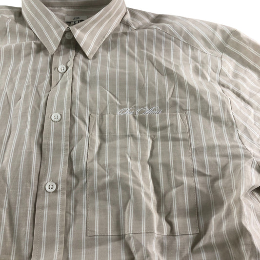 River Island Men's M Shirt Beige Striped Button Up Casual Cotton