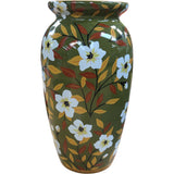 Floral Decorative Vase Green With White Flowers