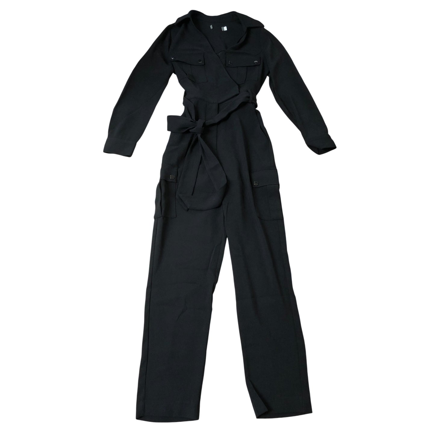 Black Women's Jumpsuit UK6 Stylish Long Sleeves Belted Casual Outfit