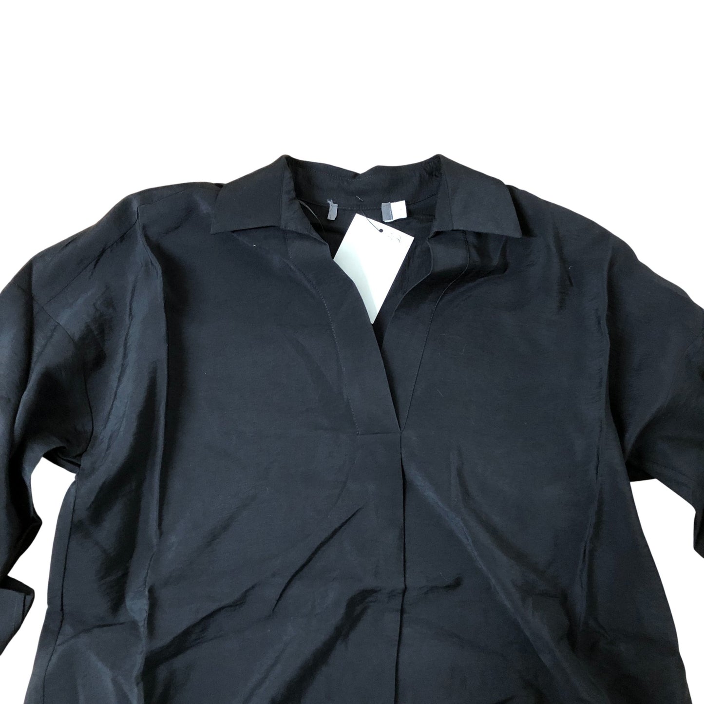 Branded Black Tunic Top Women's Stylish V Neck Roll Sleeve UK Size 8