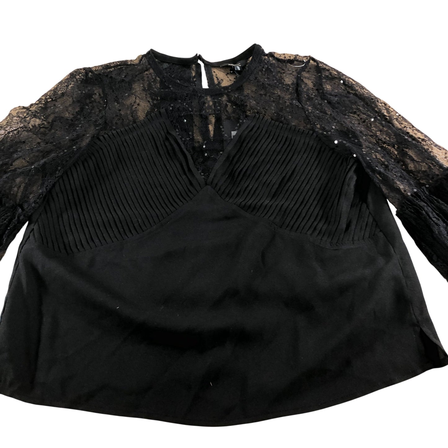 River Island Women's Black Lace Blouse Top Long Sleeves Size 10