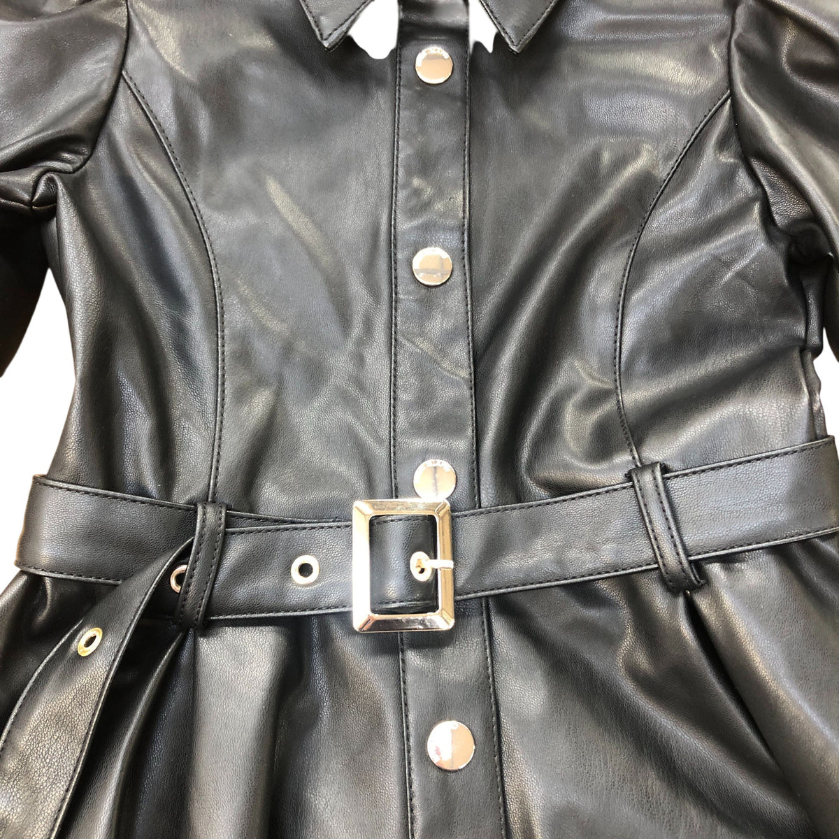 River Island Women's Black Faux Leather Shirt Dress With Belt 8 Years