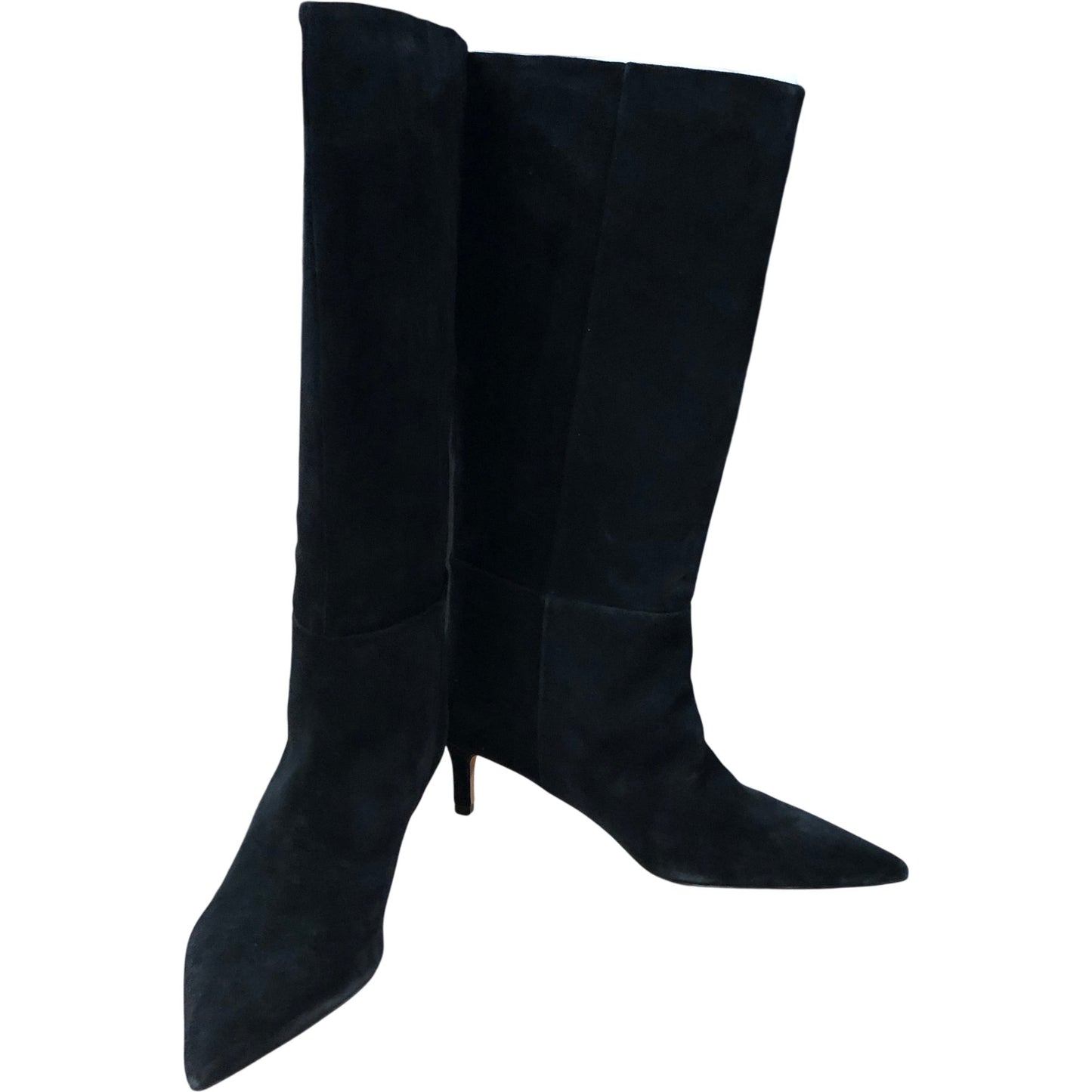 Branded Black Suede Low Heel High Leg Pointed Boots Size UK 7 Women