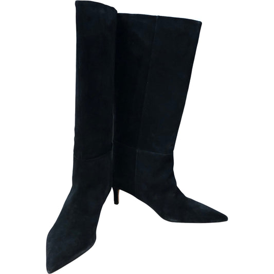 Branded Black Suede Low Heel High Leg Pointed Boots Size UK 7 Women