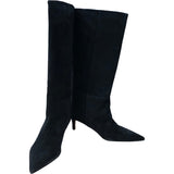 Branded Black Suede Low Heel High Leg Pointed Boots Size UK 7 Women