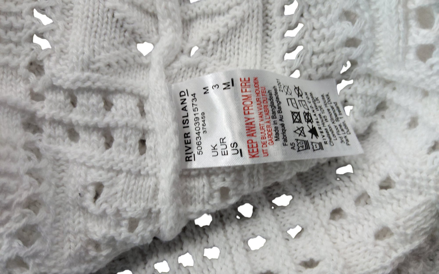 River Island Men's Short Sleeve White Knitted Cardigan Size M Stylish Design