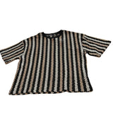 River Island Women's Short Sleeve Geometric Knit Top Size M Black Cream