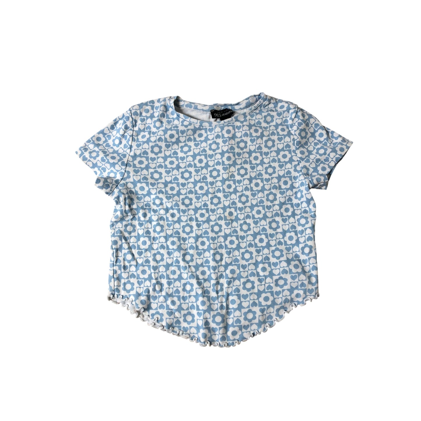 River Island Floral Print Top Blue Cotton Short Sleeve Girls Casual 12-13 Years