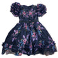 Angel & Rocket Floral Dress Girls Size 6-7 Years Dark Blue Ruffle Sleeve