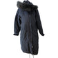 Seraphine Maternity Parka Coat Size 8 Navy Blue Faux Fur Lining Hood Midi