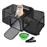 Pecute Double Sided Expandable Pet Carrier With Shoulder Strap And Bowl
