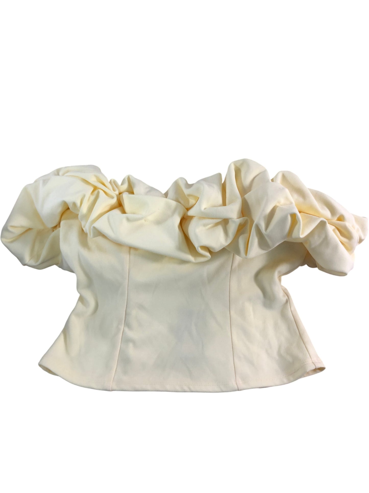 River Island Women's Puff Sleeve Blouse Size L Yellow Ruffle Top