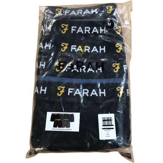 Farah 5 Pack Boxer Shorts M Men's Assorted Colour Cotton Underwear
