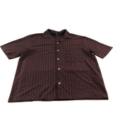 River Island Short Sleeve Casual Shirt Maroon Check Cotton Style Large