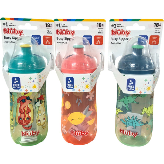 Nuby Busy Sipper Active Cup 360ml Sippy Cups Set of 3 18 Months Plus