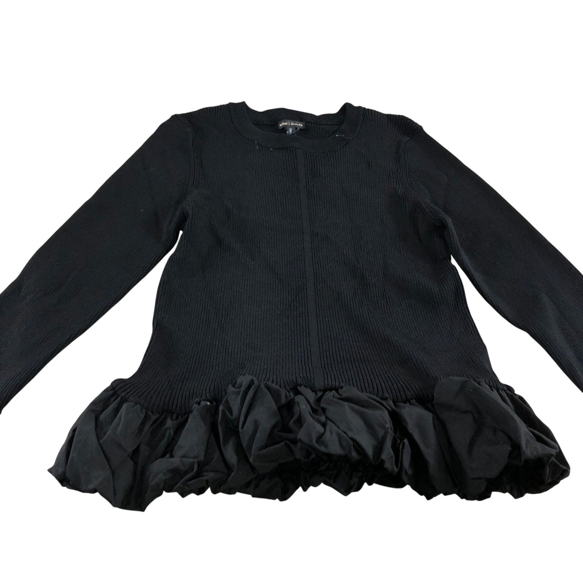 River Island Women's Black Ribbed Long Sleeve Top Size UK18 Bubble Hem