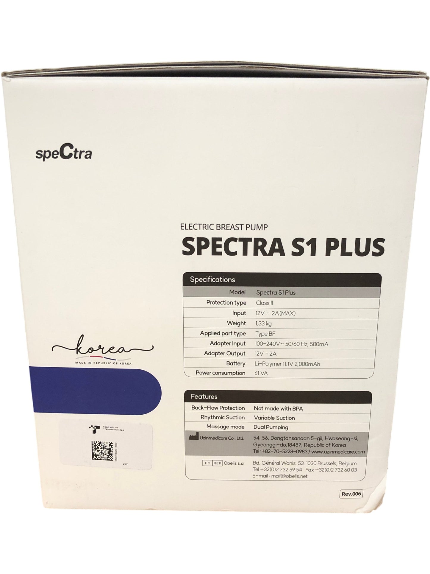 Spectra Electric Breast Pump SPECTRA S1 PLUS BPA Free Rechargeable Dual Pumping